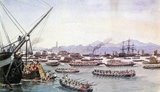 The Second Battle of Canton was fought between British and Chinese forces in Canton, China, in May 1841 during the First Opium War.<br/><br/>

The First Anglo-Chinese War (1839–42), known popularly as the First Opium War or simply the Opium War, was fought between the United Kingdom and the Qing Dynasty of China over their conflicting viewpoints on diplomatic relations, trade, and the administration of justice.<br/><br/>

Chinese officials wished to end the spread of opium, and confiscated supplies of opium from British traders. The British government, although not officially denying China's right to control imports, objected to this seizure and used its military power to violently enforce redress.<br/><br/>

In 1842, the Treaty of Nanking—the first of what the Chinese later called the unequal treaties—granted an indemnity to Britain, the opening of five treaty ports, and the cession of Hong Kong Island, thereby ending the trade monopoly of the Canton System. The failure of the treaty to satisfy British goals of improved trade and diplomatic relations led to the Second Opium War (1856–60). The war is now considered in China as the beginning of modern Chinese history.
